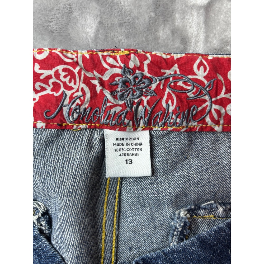 Honolua Wahine Dark Wash Denim Shorts Low Rise Red Floral Lining Size 13 - Picture 6 of 10
